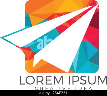 Logo-Design in Papierform. Konzept der Tour, Lieferung, Zustellung von Nachrichten, hausgemachtes Spielzeug, Luftschiff, Flugzeug. Isoliert auf weißem Hintergrund. Stock Vektor