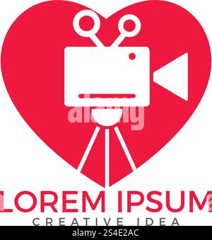 Design mit Herz- und Film- oder Filmkamera-Logo. Stock Vektor