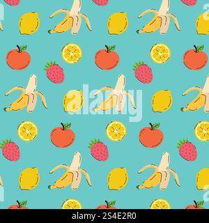 Muster von Früchten und Beeren. Vektorabbildung in abgewickelter Form. Stock Vektor