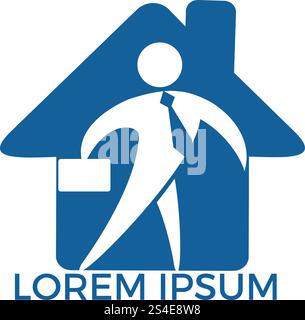 Geschäftsmann mit Tasche Haus Form Logo Design. Leute logo Symbol. Business Logo unterzeichnen. Menschlichen Charakter logo unterzeichnen. Stock Vektor