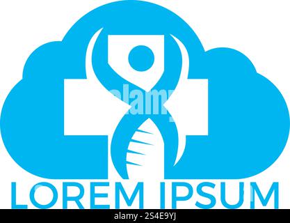 Abstraktes Cross Medical and Human DNA Cloud Vector Logo Design. Logo für die Klinik, das Pharmaunternehmen. Online-Apotheke und medizinisches Versorgungskonzept. Stock Vektor