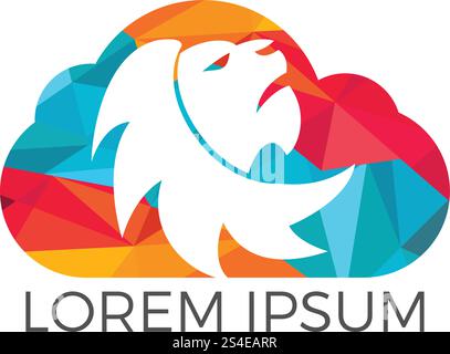 Löwenkopf und Wolken-Logo-Vektor. Grafik des wilden Löwenkopfes. Stock Vektor