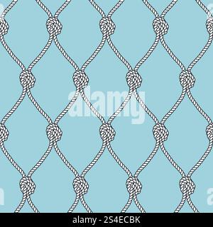 Meeresseil Fischnetz mit Knoten nahtlosen Vektor Hintergrund. Nautische sich wiederholende Textur. Marineseilnetz, Illustration von Marineknotenknoten Vintage. Meeresseil Fischnetz mit Knoten nahtlosen Vektor Hintergrund. Nautische sich wiederholende Textur Stock Vektor