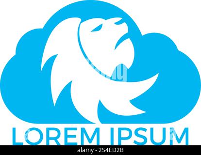 Löwenkopf und Wolken-Logo-Vektor. Grafik des wilden Löwenkopfes. Stock Vektor