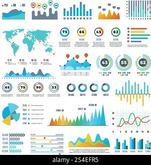 Demografische und statistische Infografiken für Unternehmen mit bunten Diagrammen, Diagrammen und Diagrammvektoren. Abbildung: Farbiges Diagramm und Diagrammbericht. Demografische und statistische Infografiken für Unternehmen mit bunten Diagrammen, Diagrammen und Diagrammvektoren Stock Vektor