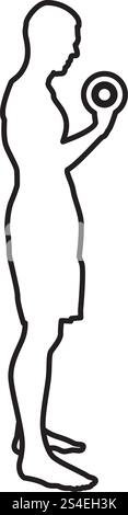Man Übungen mit Hanteln Sport Aktion männliche Workout silhouette Seite auf das Symbol Farbe schwarz Vector Illustration Flat Style simple Image outline Stock Vektor