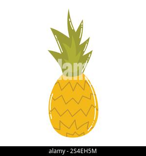 Niedliche Cartoon-ganze Ananas in flachem Stil. Sommerfrucht isoliert auf weißem Hintergrund. Stock Vektor