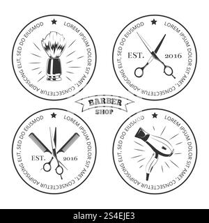 Friseur-Etiketten isoliert auf weißem Hintergrund. Logo-Friseur. Vektorabbildung. Friseur-Etiketten isoliert auf weißem Hintergrund Stock Vektor