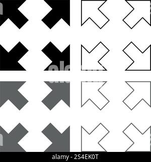 Vier Pfeile in verschiedene Richtungen aus dem mittleren Symbol set Grau Schwarz Vector Illustration Umrisse flacher Stil einfach Bild Stock Vektor