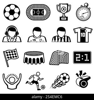 Vektorsymbole für Fußballsport. Fußballmannschaftssymbole. Spielfußball- und Wettkampfteam-Illustration. Vektorsymbole für Fußballsport. Fußballmannschaftssymbole Stock Vektor