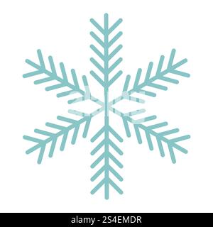 Niedliche blaue dünne Linie Schneeflocke in flacher Art isoliert auf weißem Hintergrund. Stock Vektor