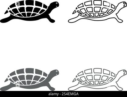 Schildkröte Schildkröte Icon Set Grau Schwarz Farbe Vektor-illustration Umrisse flacher Stil einfach Bild Stock Vektor