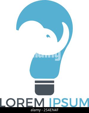 Elefanten- und Glühbirnen-Logo. Kluge Elefantenkinder, Bildungseinrichtung und Organisationskonzeptgestaltung. Stock Vektor