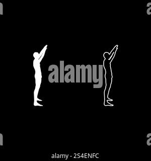 Mann mit erhobenen Armen Sportler heben die Hände Seitenansicht Icon Set Farbe weiß Vektor-illustration Flat Style simple Image Stock Vektor