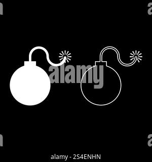 Bombe explosive Militär Anicent Zeitbombe Waffe mit Feuer Funken Konzept Werbung Boom Icon Set weiß Farbe Vektor Illustration flache Art einfaches Bild Stock Vektor