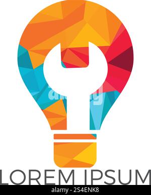 Smart Maintenance-Logo. Designvorlage für Glühlampe und Schraubenschlüssel. Stock Vektor