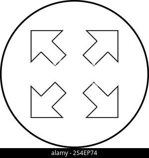 Vier Pfeile in verschiedene Richtungen aus dem mittleren Symbol schwarz Farbe Umrisse Vektor-illustration Flat Style einfach Bild im Kreis Runde Stock Vektor