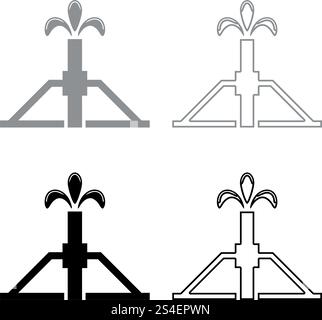 Öl gut Derrick rig für Öl in die Symbol grau schwarz Vector Illustration Umrisse flacher Stil einfach Bild einstellen Stock Vektor