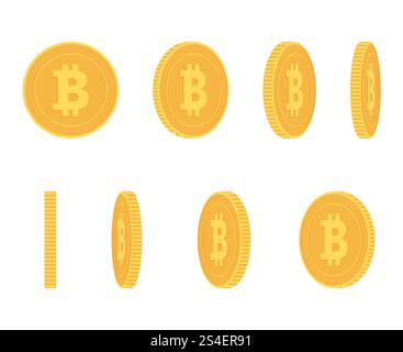 Bitcoin Goldmünze in verschiedenen Winkeln für Animationsvektor Set Finanzgeld Währung Bitcoin Illustration. Bitcoin Goldmünze in verschiedenen Winkeln für Animationsvektorsatz Stock Vektor