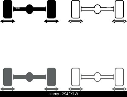Fix Auto Räder Computer Auswuchtgerät Symbol grau schwarz Vector Illustration Umrisse flacher Stil einfach Bild einstellen Stock Vektor