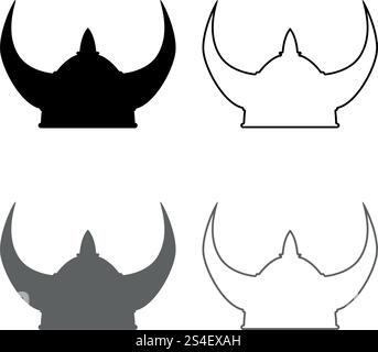 Wikinger Helm Icon Set Grau Schwarz Farbe Vektor-illustration Umrisse flacher Stil einfach Bild Stock Vektor