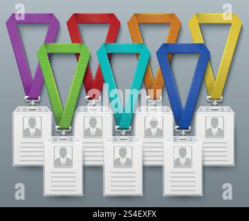 Büro-ID-Karte Abzeichen Farbe Lanyards Vektor-Vorlage. Geschäftsabzeichen für die Illustration eines Unternehmens im Büro. Büro-ID-Karte Abzeichen Farbe Lanyards Vektor-Vorlage Stock Vektor