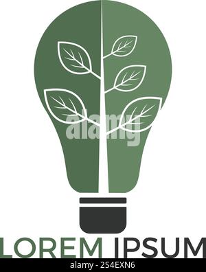 Grüne Glühlampe Baum Symbol Logo Vektor. Logo für grüne Energie. Biokraftstoff mit stilisiertem Öko-Logo. Logo für erneuerbare Energien. Stock Vektor