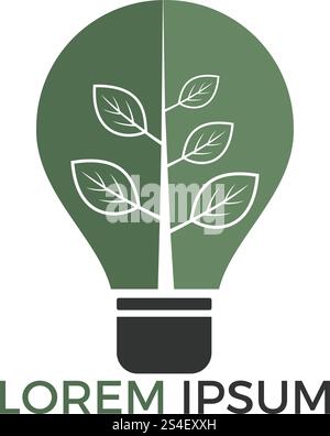 Grüne Glühlampe Baum Symbol Logo Vektor. Logo für grüne Energie. Biokraftstoff mit stilisiertem Öko-Logo. Logo für erneuerbare Energien. Stock Vektor