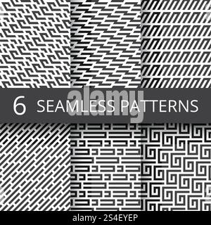 Funky Linie geometrische Vektor nahtlose Muster. Gestreifte Wiederholungsvektortexturen mit optischem Illusionseffekt. Illustration der mustergeometrischen psychedelischen Struktur monochrom. Funky Linie geometrische Vektor nahtlose Muster. Gestreifte Wiederholungsvektortexturen mit optischem Illusionseffekt Stock Vektor