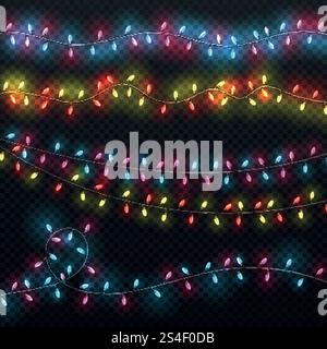 Festliche weihnachtsbeleuchtung. Weihnachtsbeleuchtung Karneval Feiertagskranzen Vektor-Set. Girlande Dekoration für Karneval Weihnachten und Silvester Feiertagsillustration. Festliche weihnachtsbeleuchtung. Weihnachtsbeleuchtung Karneval Feiertagskranzen Vektor-Set Stock Vektor