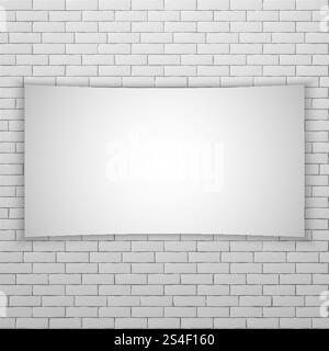 Weiße Filmleinwand oder Banner an weißer Ziegelwand. Postervorlage. Vektorabbildung. Weiße Filmleinwand oder Banner an weißer Ziegelwand Stock Vektor