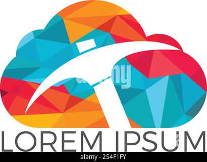 Spitzhacke und Cloud-Mining-Logo. Designvorlage für Logo der Bergbauindustrie. Stock Vektor