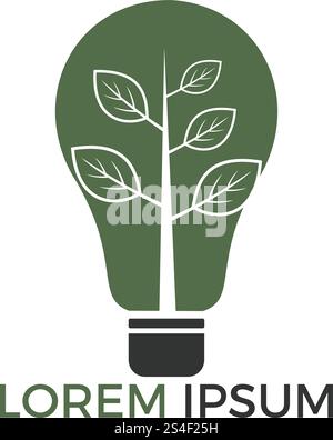 Grüne Glühlampe Baum Symbol Logo Vektor. Logo für grüne Energie. Biokraftstoff mit stilisiertem Öko-Logo. Logo für erneuerbare Energien. Stock Vektor