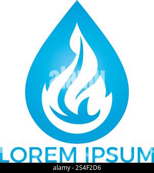 Design mit Wassertropfen und Feuer. Wassertropfenrestauration durch brennendes Logo. Stock Vektor