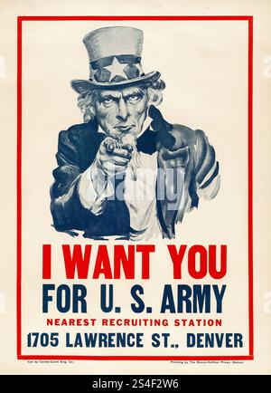Propaganda des Zweiten Weltkriegs von James Montgomery Flagg (Brock-Haffner Press, 1940er). Rekrutierungsplakat "Ich will dich für die US-Armee" von Onkel Sam. Ursprünglich aus dem Jahr 1916 Stockfoto
