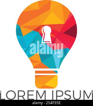 Logodesign mit Glühlampe und Schloss. Creative Lock Idee, Inspiration, Symbol, Studio, Ideen, denken, Entwicklerkonzept. Stock Vektor