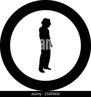 Imker in schützender Outfit Kleidung mit Hut mit Gitter von Bienenstichen sammelt Honig Imker Biener Imker Imker im Bienenhaus Ansicht Side Icon schwarz Farbe Vektor in Kreis Runde Illustration flache Stil einfaches Bild. Imker in schützender Outfit Kleidung mit Hut mit Gitter von Bienenstichen sammelt Honig Imker Biener Imker Imker im Bienenhaus Ansicht Seite Symbol schwarz Farbe Vektor in Kreis Runde Illustration flache Stil Bild Stock Vektor