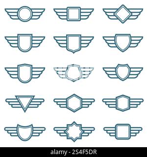 Eagle Wings Army Vektorabzeichen. Etiketten für Flugzeugflügel. Geflügelte Pilotenembleme. Etikett und Abzeichen Militär Illustration. Eagle Wings Army Vektorabzeichen. Etiketten für Flugzeugflügel. Geflügelte Pilotenembleme Stock Vektor