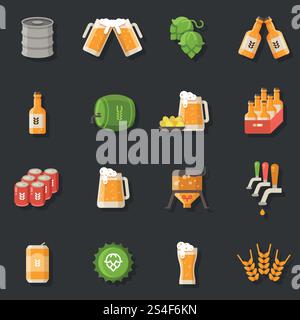 Flache Symbole für Biervektoren. Oktoberfest deutsche Festivalsymbole. Fassbier traditionelle Feiertagszeichen Vektor-Illustration. Flache Symbole für Biervektoren. Oktoberfest deutsche Festivalsymbole Stock Vektor
