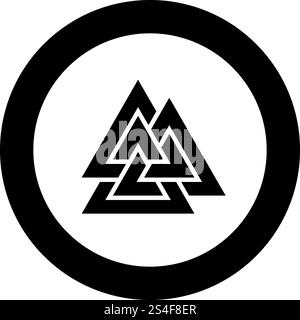 Valknut Zeichen Symblol Symbol schwarz Farbe Vektor in Kreis Runde Illustration flach Stil einfaches Bild. Valknut Zeichen Symblol Symbol schwarz Farbe Vektor in Kreis Runde Illustration flache Stil Bild Stock Vektor