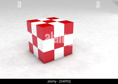 Geometrischer Körper aus roten und weißen Würfeln. 3D-Renderbild. Stockfoto