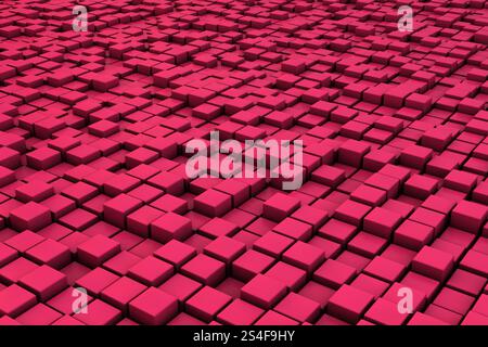 Feld der roten 3D-Würfel. 3D-Hintergrundbild rendern Stockfoto