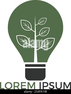 Grüne Glühlampe Baum Symbol Logo Vektor. Logo für grüne Energie. Biokraftstoff mit stilisiertem Öko-Logo. Logo für erneuerbare Energien. Stock Vektor