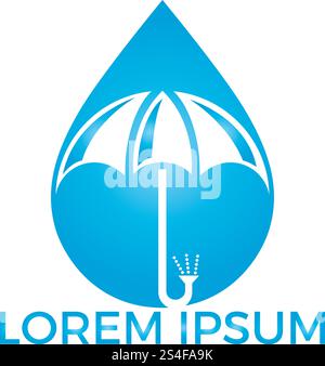 Design mit Wassertropfen und Regenschirm-Logo. Wasserdichte Logo-Vektor-Illustration. Stock Vektor