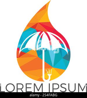 Design mit Wassertropfen und Regenschirm-Logo. Wasserdichte Logo-Vektor-Illustration. Stock Vektor