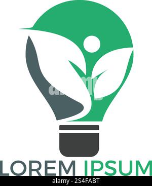 Lampen- und Leaves-Logo. Idee und Öko-Symbol oder Symbol. Einzigartige Designvorlage für organische und Glühbirnen. Stock Vektor