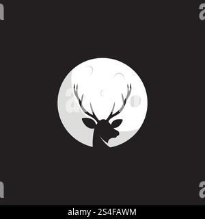 Hirsch in Mondform mit Logo. Design mit weißem Hirsch-Logo. Designelemente für Logo-Design. Stock Vektor