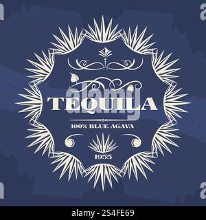 Vintage Tequila Banner oder Poster Design mit agava Pflanzen. Vektorabbildung. Vintage-Tequila-Banner oder Poster-Design Stock Vektor