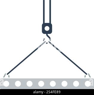 Symbol der Platte am Kranhaken gehängt durch Anschlagseile. Flaches Design. Vektor-Illustration. Stock Vektor