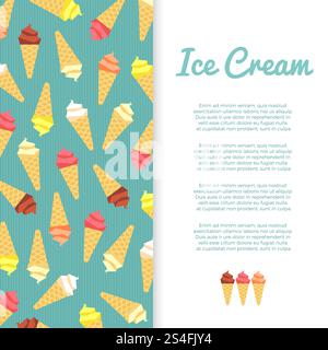 Flaches Poster mit süßem Eis. Vektorgrafik. Flaches Eisbanner Stock Vektor